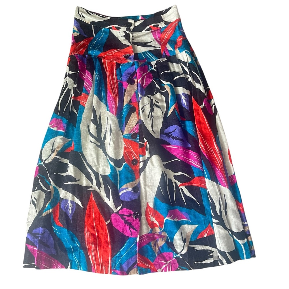 Vintage flax linen skirt color block pattern Melrose size 13/14